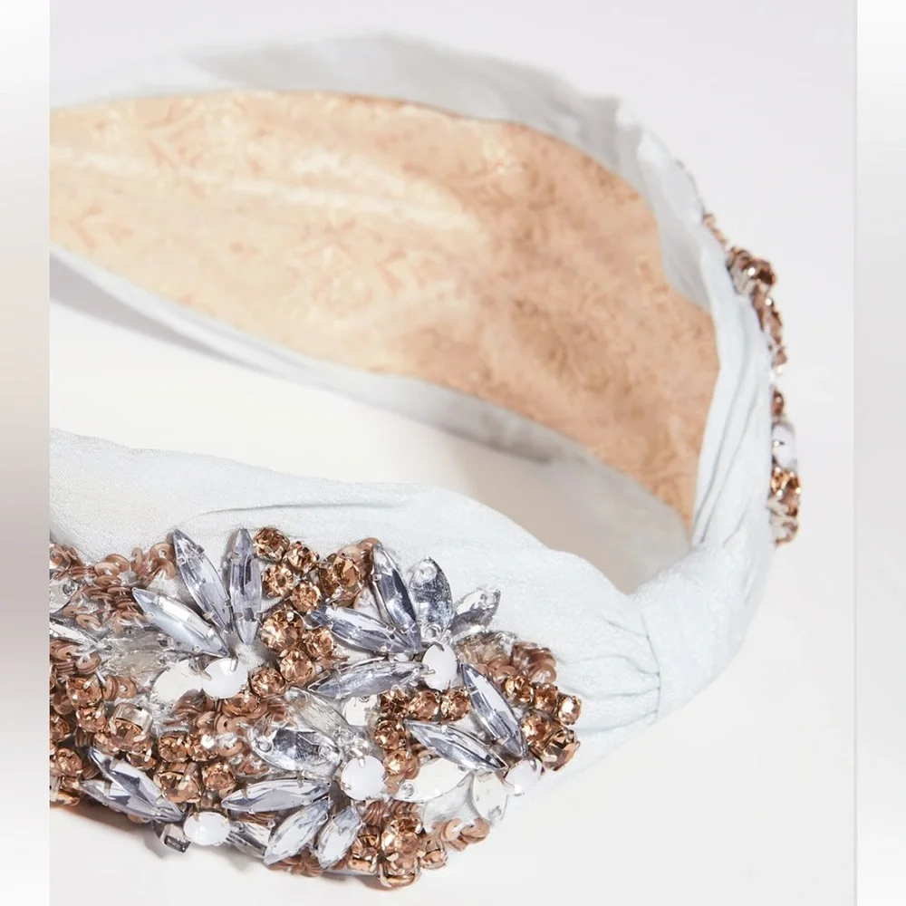 Embellished White and Gold Knotted Headband